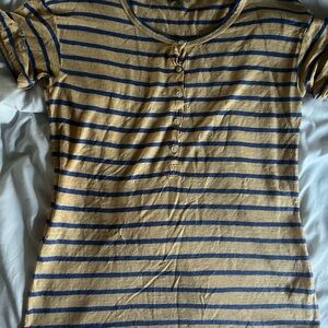 J. Crew Short-Sleeve Henley Tee in Tan and Navy Stripes